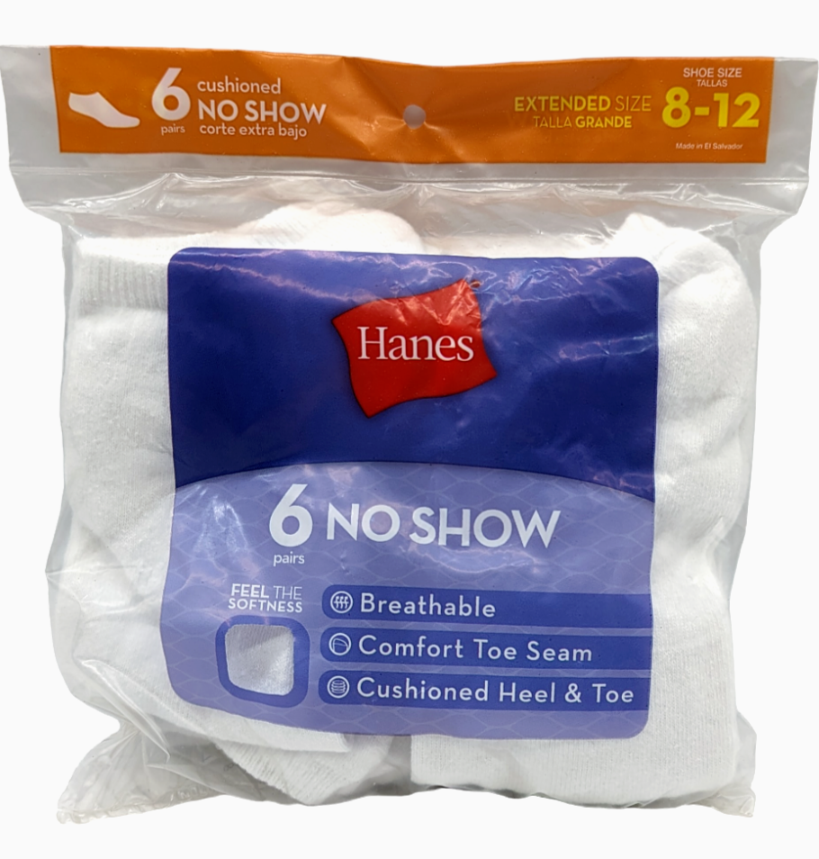 Hanes Women's No-Show Socks White Size 8-12 6-Pack-image