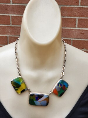 Aurora Art Patti Quinn dichroitisches Glas 925 Anhänger Latz Halskette Sterlingsilber 