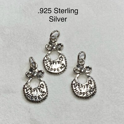LOT 3 Sterling Silver Baby Bib Spit Happens, Bracelet/Earrings, Mother gift NEW