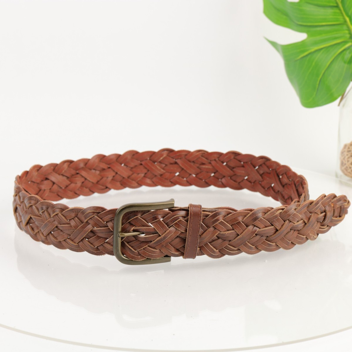 Gap Womens Belt Size Large L Woven Brown Leather Buckle Boho  display picture 2
