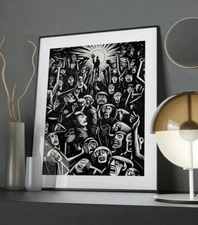 Class Struggle: Black & White Linocut Print, Printable Wall