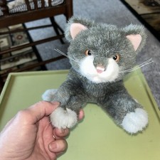 Dakin Vintage Gray Cat Laying Down Plush Stuffed Animal Toy White Paws