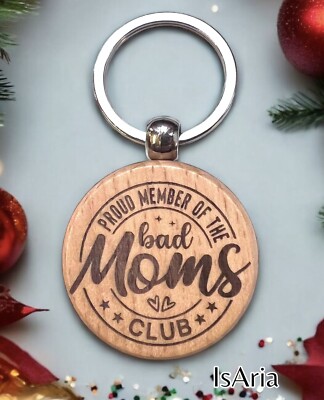 Holz Schlüsselanhänger ''Bad Moms Club'' Wichtel-Geschenk/personalisiert