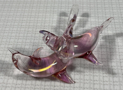 Vintage Pink Glass Dolphins Leaping Cake Topper or Bottle Stopper 3 1/2" - Picture 5 of 10