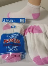 *** 6 Pair Girl's Athletic LO-Cut Pink H&T Socks 6-8 ***