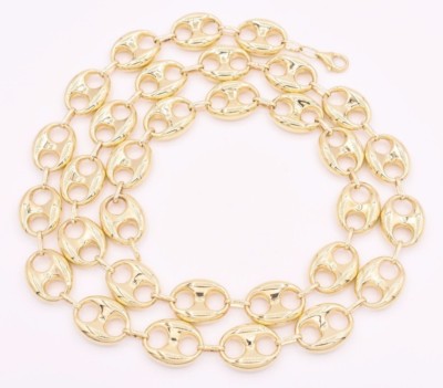 15mm Puffed Mariner Anchor Link Chain Necklace Real Solid 10K Yellow Gold