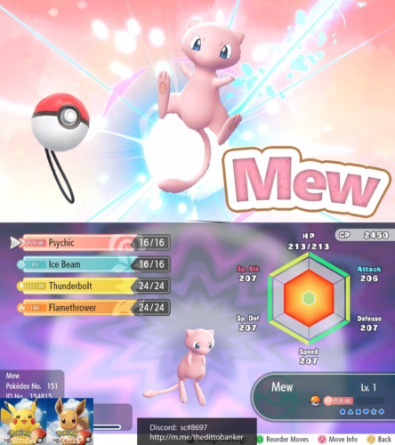 Pokemon Let's Go Pikachu/Eevee MEW Pokeball Plus Ver Lv.1 6IV Digital Transfer!! - Afbeelding 1 van 5