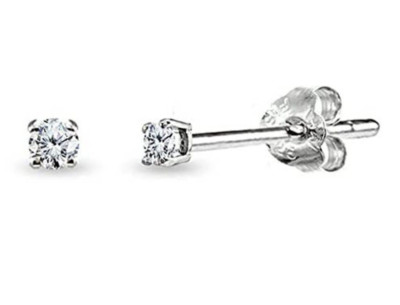 Echte Diamant 2 mm runde Ohrstecker - Weißgold vergoldet 925 Silber