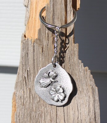 Lead Free Pewter Good Luck Fairy Keychain key chain Gift Clover Made in USA NEW