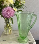 Jeanette Poinsette Uranium Glass Tanker Pitcher 10" Tall Vintage Lemonade Pitch