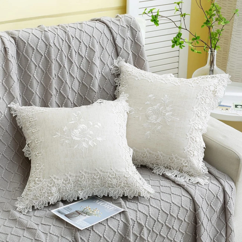 2 Pack Embroidered Spring Floral Throw Pillow Cover 18x18 inches, Farmhouse O... - Image 2 of 4