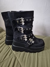 Gothic Bat Buckle Boots Platform Black Faux Suede Size UK 6 39
