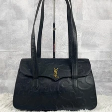 Yves Saint Laurent Arabesque Tote Bag Embossed Logo Black Authentic JAPAN