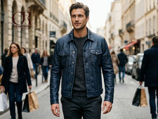 Real Sheepskin Trucker Leather Jacket For Men...