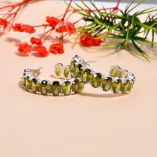 Handmade Peridot Hoop Earrings in 925 Sterling Silver | Dainty Wedding Jewelry |