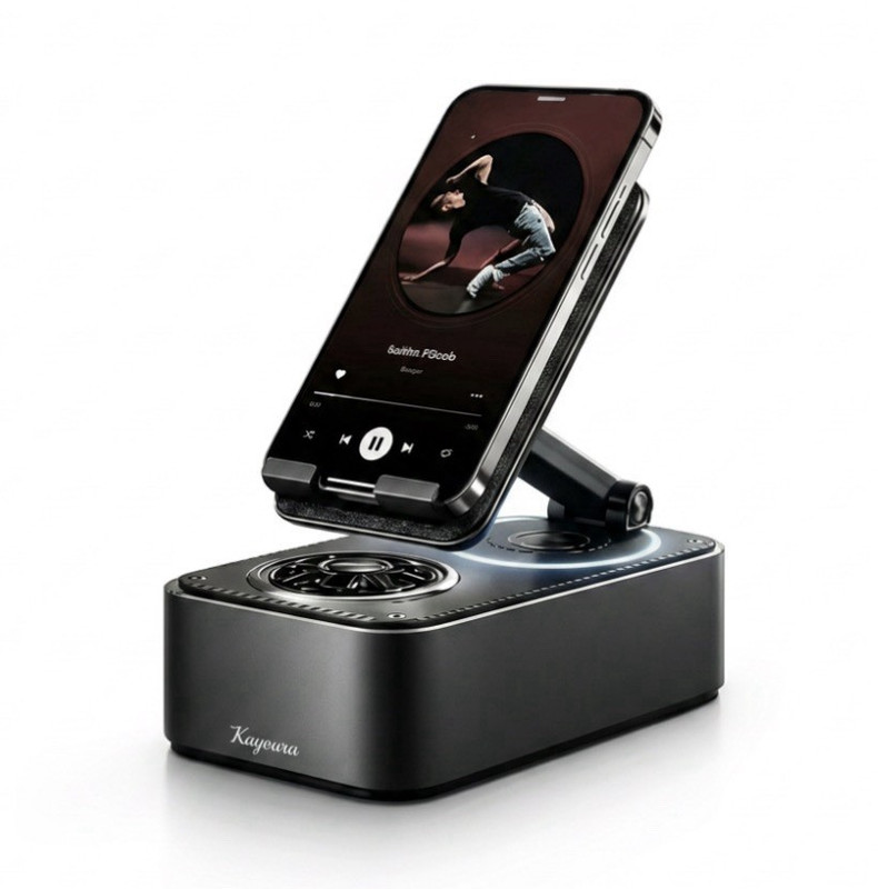 Kayoura Magnetic Wireless Charging Dock Stand w/ Bluetooth Speaker, Black
