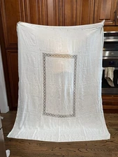 Vintage Very Light Weight Linen Table Cloth Approximately 84” X 70” . Cut Work