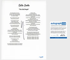 Sofia Isella 'The Doll People' Signed Lyric Sheet ACOA Indie Pop Singer