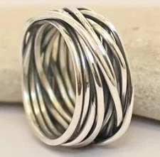 925 Sterling Silver, Solid Silver, Band Ring, Unisex, Multi Layer Band Ring