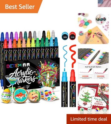 24-Color Dual Tip Paint Markers - Perfect for Fabric, Rock, and Canvas Crafts