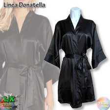 NWT Linea Donatella Women's L/XL Short Satin Robe Black BDE034 48 Black