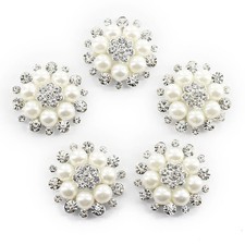 5pcs Hanging Charm Pearl Rhinestone Buttons Beads 30mm for Outfits Dresses White