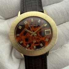Bulova Accutron 14k Solid Gold Case Red Marble Dial W/ Date 2181 Mens 36mm Watch