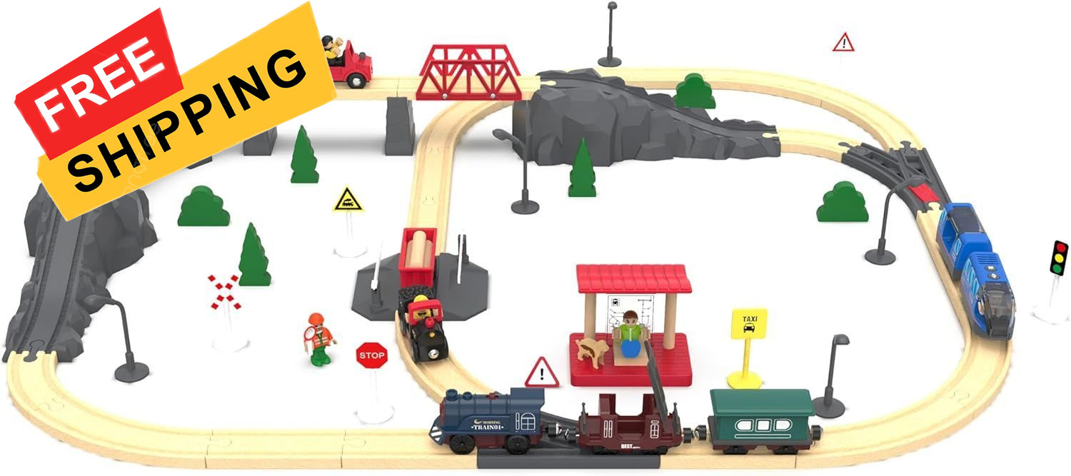 Battery Operated Train for Wooden Track, 3Pcs Motorized Toy 3 4... 