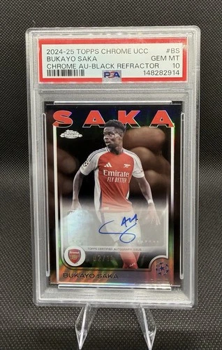 Topps 2024-25 Chrome UCC Bukayo Saka CA-BS Black Refractor /10 Auto PSA 10