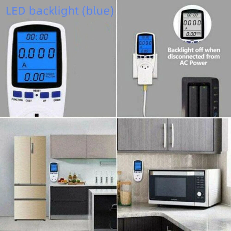 LCD Power Consumption Meter Energy Monitor Calculator Usage Plug In Electricity - Image 2 of 4