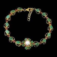 925 Sterling Silver Bracelet Oval Emerald 6x4mm Pearl Ruby No USA Import Fees