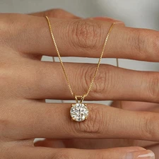 2Ct Round 6MM Lab Created Diamond 14K Yellow Gold Finish Women Solitaire Pendant