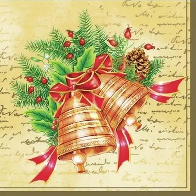 20 Servietten Weihnachten Glocken gold Tischdeko Christmas Bells cream 33x33cm