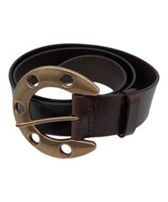 Dolce Gabbana Mens Brown Leather Dress Belt Adjustable Brass Buckle from Japan