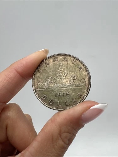 1936 Canadian Silver Dollar - Voyageur - George V - 23.33g - Original