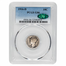 1916D Mercury Dime 10C PCGS G 06 CAC