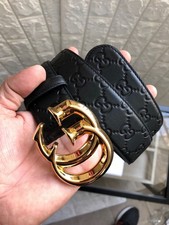 Gucci classic double G gold buckle black leather belt width: 3.8cm