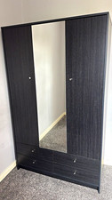 Black Dark Wood Freestanding Wardrobe 3 Doors Mirror 4 Shelves 4 Drawers