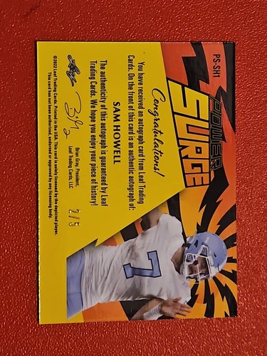 ๐#2/5 SAM HOWELL 2022 Leaf ROOKIE AUTO Power Surge Black Vikings UNC SSP - Picture 3 of 3
