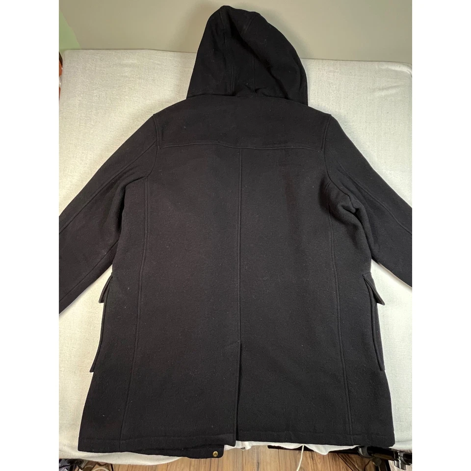 Vintage LL Bean Navy Blue Wool Blend Hooded Duffle Coat Toggle Zip XXL Tall - Image 3 of 4