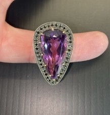 Vintage Sterling Silver Amethyst Pear Shape Statement Ring 925 Great Condition