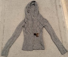 Free People Gray Hooded Cable Knit Wool Blend Cardigan long slv Sweater Small S