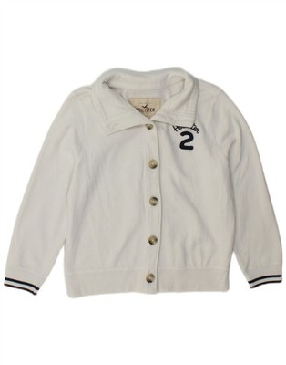 HOLLISTER Womens Graphic Tracksuit Top Jacket UK 14 Large White Cotton ST04