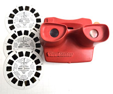 VTG View Master 3D Red Classic Toy Slide Viewer W/3 Slides -USA Donald Duck