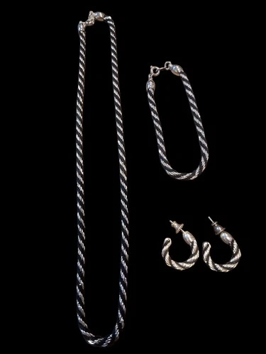 Vintage Trifari twisted rope necklace, bracelet, & earrings, costume jewelry