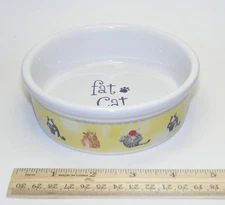 NWOT "Fat cat" yellow and white 5" ceramic cat food or water dish bowl