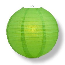 24" Grass Green Round Paper Lantern, Even Ribbing, Hanging Decoration