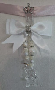 Pram charms*new*clear Crystal Teddy With Mixed Beads White Bow With Crown Angel