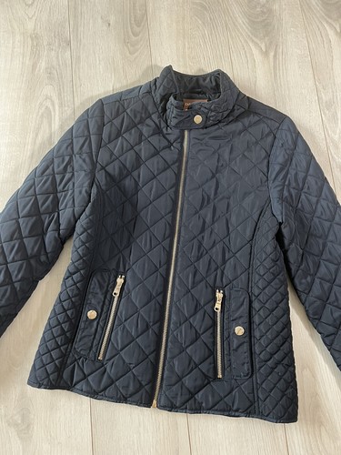 Zara Girls Navy Quilted Gold Zip Detail Pocket Paded Jacket Sz 11-12 - Picture 2 of 12