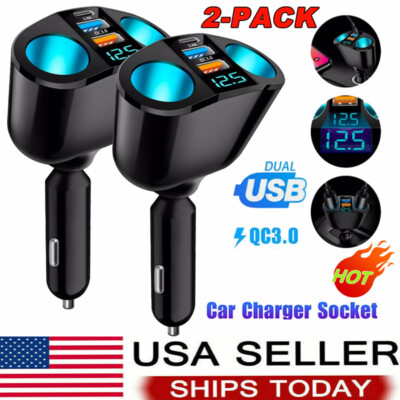 1/2X Dual USB Car Cigarette Lighter Socket Splitter Power Adapter Charger Outlet